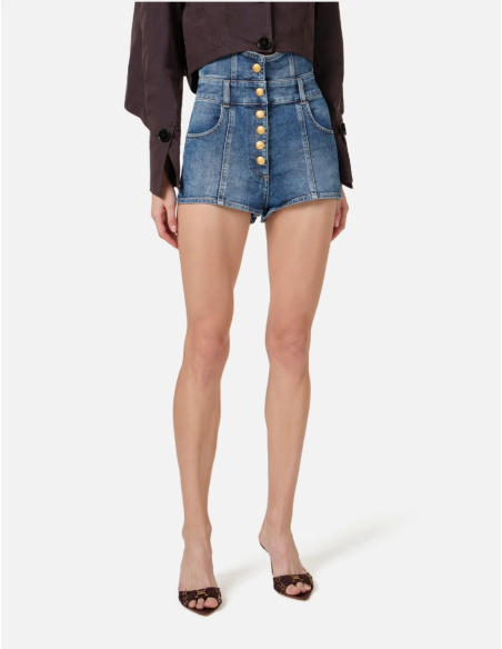 ELISABETTA FRANCHI High-Waist Blue Denim Shorts – HJ34I