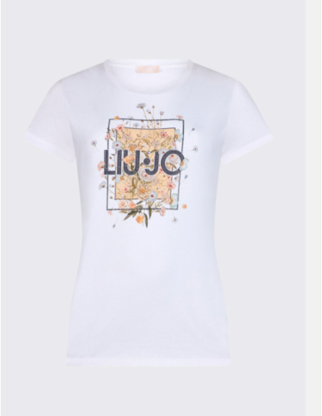 Liu Jo printed rhinestone tee white