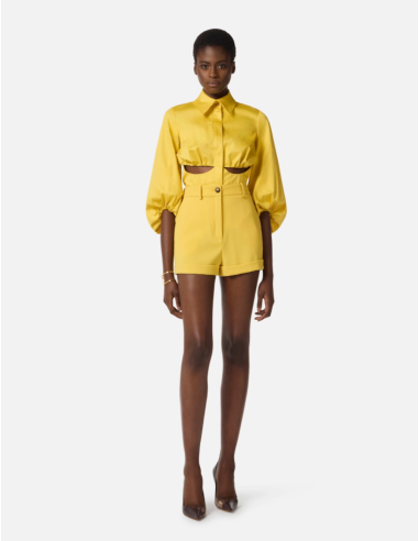 yellow women shirt with chest cut-out