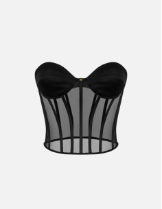 ELISABETTA FRANCHI Black Tulle and Satin Bustier – TO051