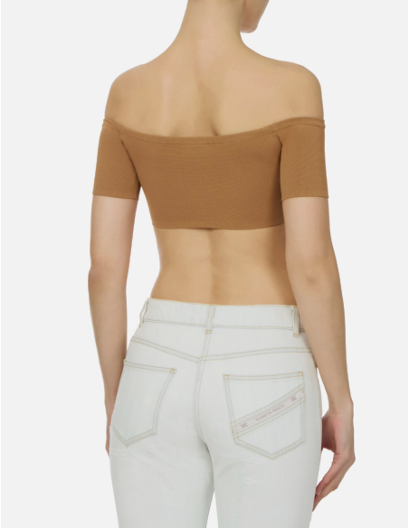 ELISABETTA FRANCHI Camel Knit Top – TK86B
