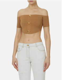 ELISABETTA FRANCHI Camel Knit Top – TK86B