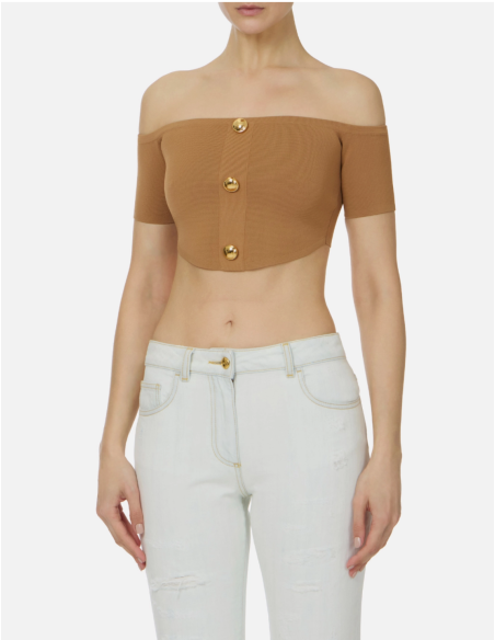 ELISABETTA FRANCHI Camel Knit Top – TK86B