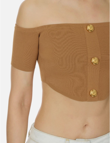 ELISABETTA FRANCHI Camel Knit Top – TK86B