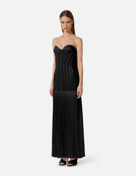 Robe de soirée noire à franges
