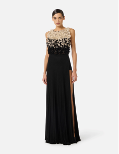 black evening dress with feathers and flowers 2