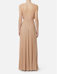 nude evening dress with feathers and flowers 2