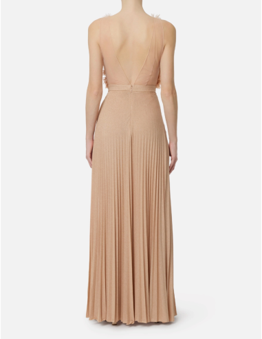 robe de soirée nude plumes et fleurs