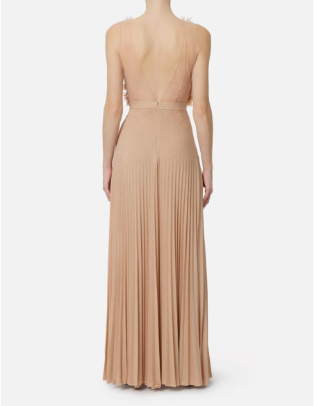 robe de soirée nude plumes et fleurs