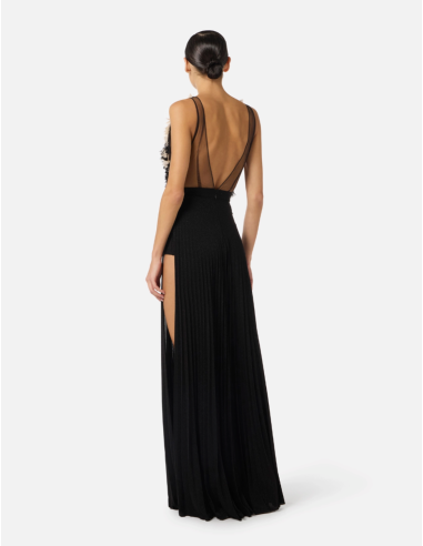 robe de soirée noire plumes et fleurs