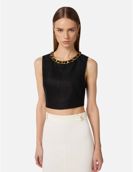Elisabetta Franchi Crop Top with Gold Necklace