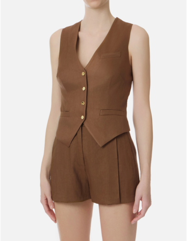 Gilet Elisabetta Franchi en Lin Mélangé Camel