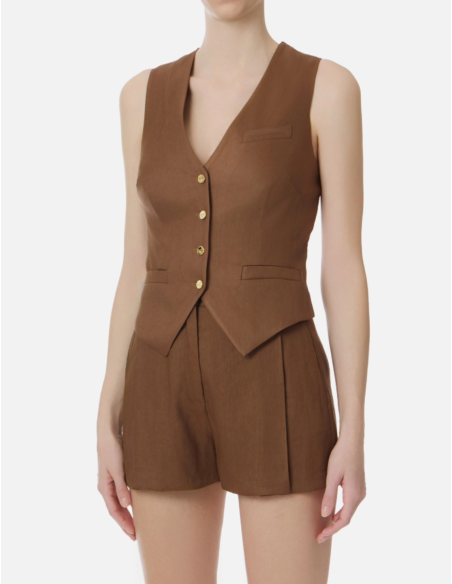Gilet Elisabetta Franchi en Lin Mélangé Camel