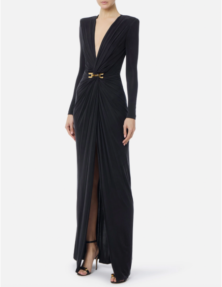 Robe de soirée longue noire à manches