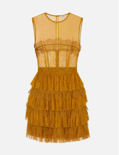 Elisabetta Franchi mini robe crépon dentelle florale femme luxe