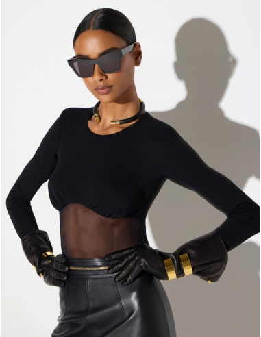 Elisabetta Franchi black long sleeve bodysuit women