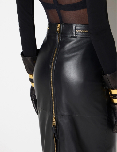 ELISABETTA FRANCHI Black Leather Skirt - GP01Z