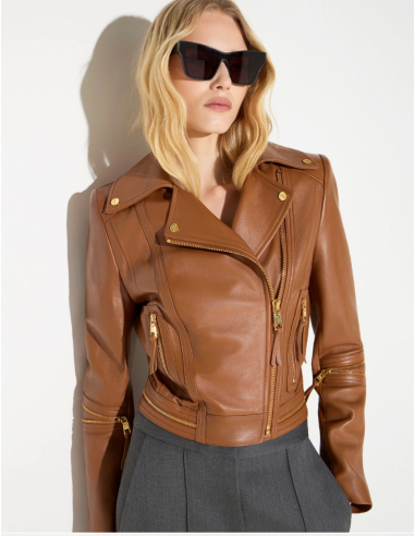 Elisabetta Franchi cigar leather perfecto jacket luxury