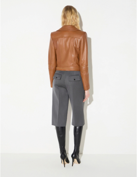 Elisabetta Franchi brown leather biker jacket women