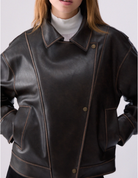 bomber cuir marron foncé liu jo nice