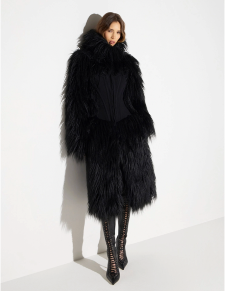 Elisabetta Franchi black faux fur coat elegant
