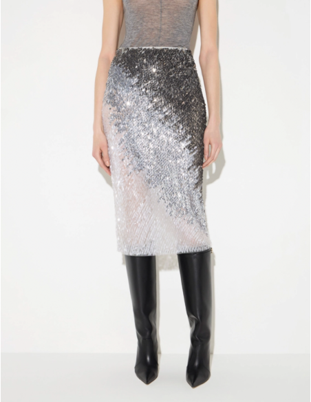Elisabetta Franchi metallic midi skirt designer style