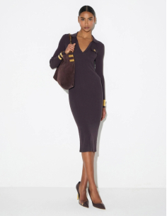 Elisabetta Franchi robe tricot broderies ajourées chocolat femme luxe 2