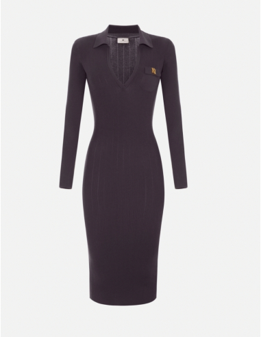 Elisabetta Franchi robe tricot broderies ajourées chocolat femme luxe