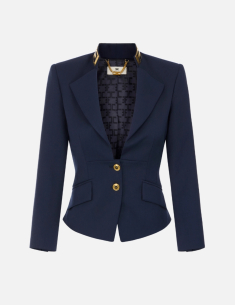 Elisabetta Franchi veste gabardine col bijou bleu marine femme luxe