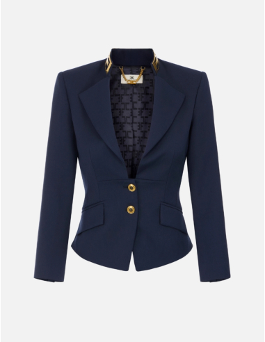Elisabetta Franchi veste gabardine col bijou bleu marine femme luxe