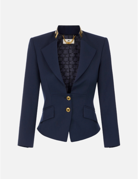 Elisabetta Franchi navy gabardine jewel collar jacket women