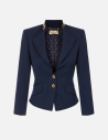 Elisabetta Franchi navy gabardine jewel collar jacket women