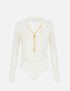 Elisabetta Franchi cream bodysuit with gold chain detail