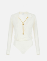 Elisabetta Franchi cream bodysuit with gold chain detail