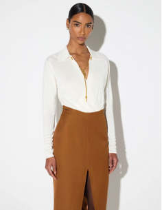Elisabetta Franchi cream bodysuit with gold chain detail 2