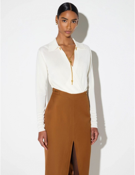 Elisabetta Franchi black bodysuit with gold chain detail