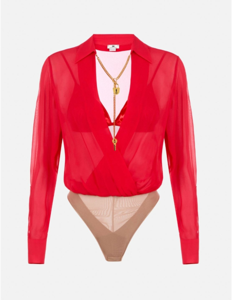 Elisabetta Franchi georgette bodysuit with jewel chain women