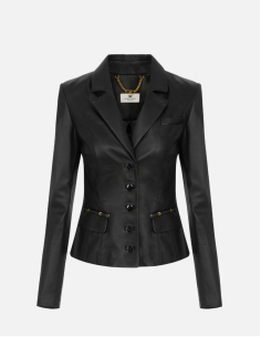 Elisabetta Franchi veste en cuir noir avec détails logo femme