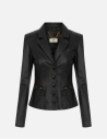 Elisabetta Franchi veste en cuir noir avec détails logo femme