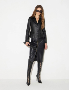 Elisabetta Franchi veste en cuir noir avec détails logo femme 2
