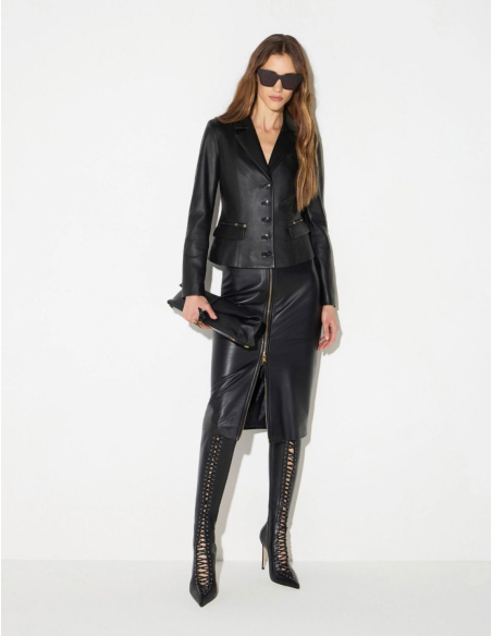 Elisabetta Franchi veste cuir épaules structurées femme