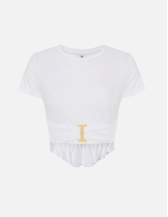 Elisabetta Franchi ivory jersey T-shirt with jewel detail
