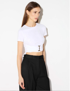Elisabetta Franchi ivory jersey T-shirt with jewel detail 2