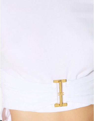 Elisabetta Franchi T-shirt with gold-tone logo ring