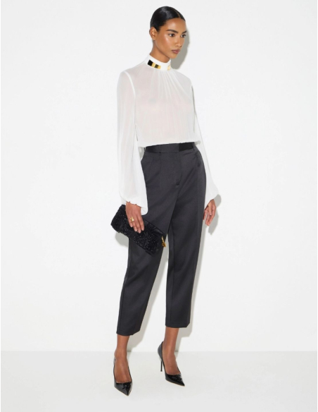 Elisabetta Franchi black satin regular fit trousers