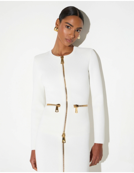 Elisabetta Franchi cardigan ivoire avec zips dorés