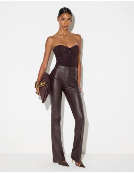 Elisabetta Franchi dark chocolate leather-effect trousers