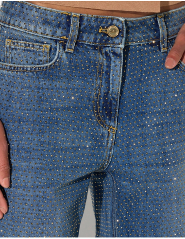 Elisabetta Franchi jean avec strass et bouton logo doré