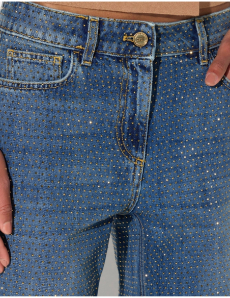 Elisabetta Franchi jean avec strass et bouton logo doré