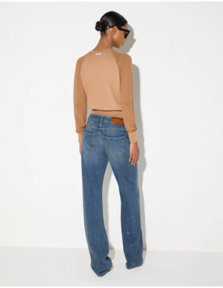Elisabetta Franchi pantalon denim jambe large avec strass